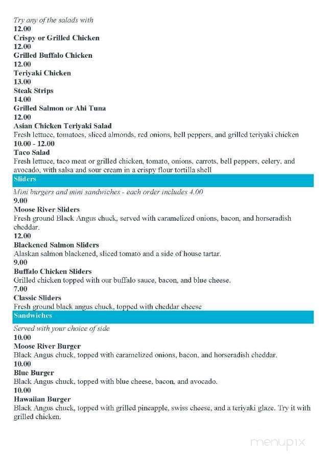 Moose River Bar Grill - Seeley Lake, Mt menu_pic