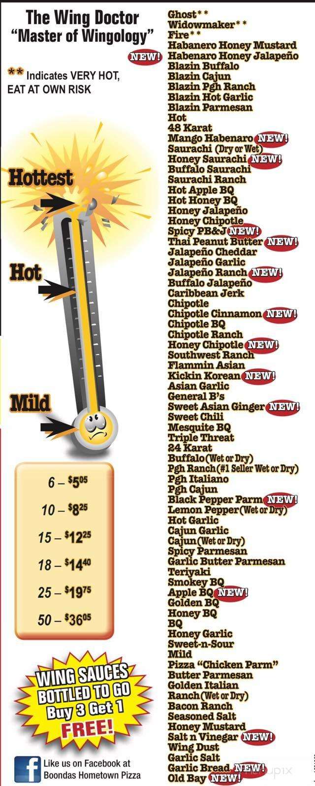 Boonda's Home Town Pizza - West Mifflin, PA menu_pic
