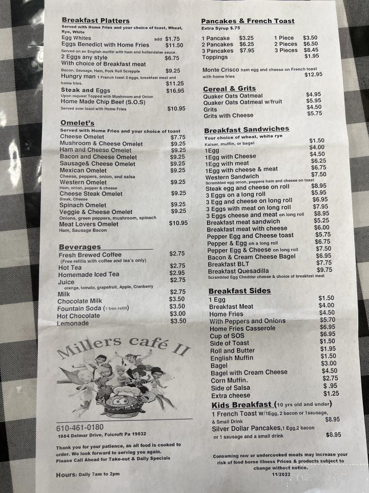 Miller's Cafe II - Folcroft, PA menu_pic