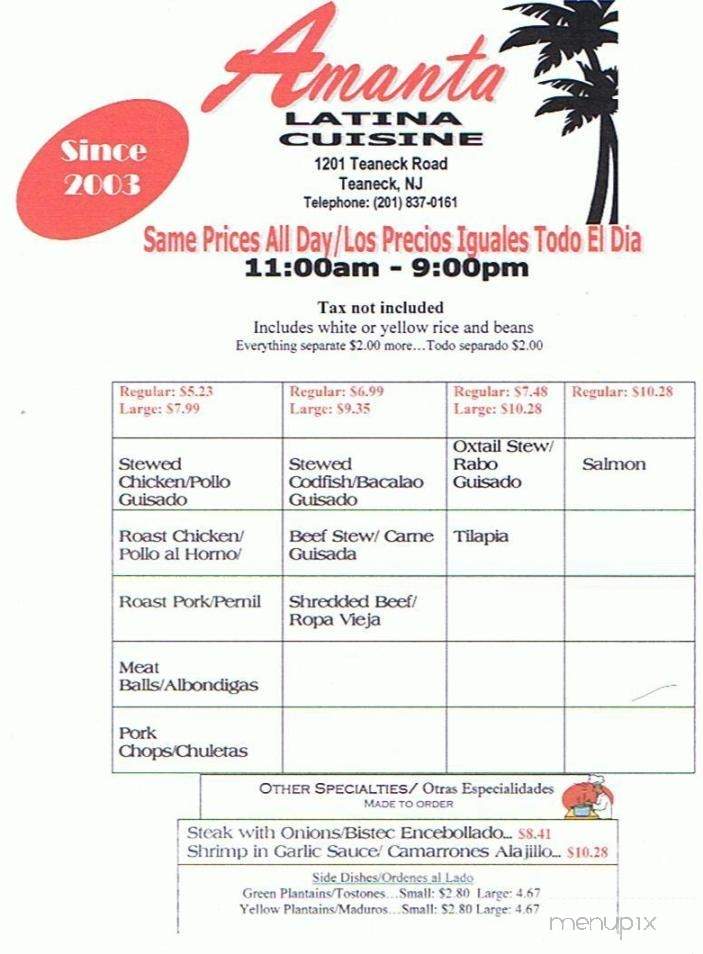 Amanta Latin Cuisine - Teaneck, NJ menu_pic