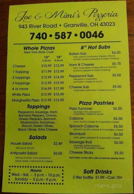 Joe & Mimi's Pizzeria - Granville, OH menu_pic