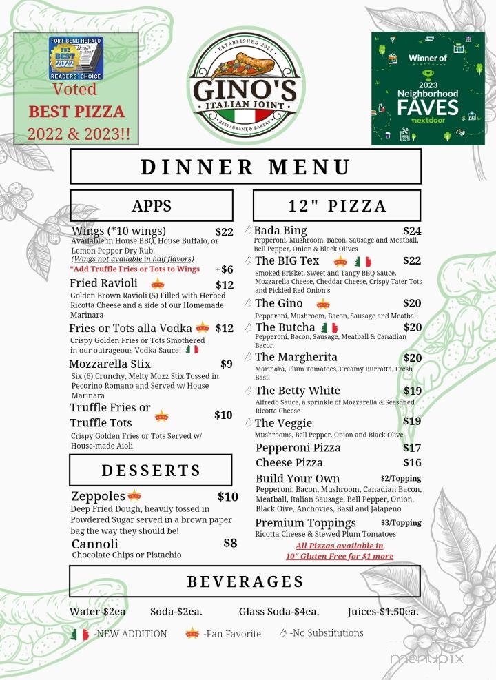 Gino's Italian Joint - Richmond, TX menu_pic