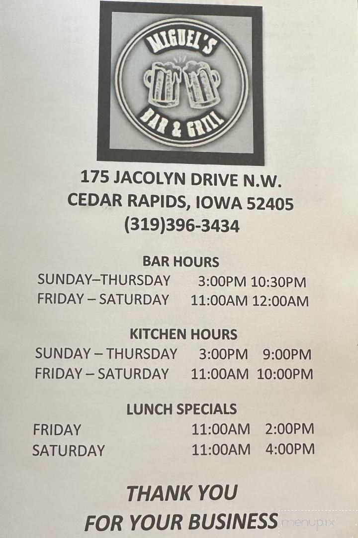 Miguels - Cedar Rapids, IA menu_pic