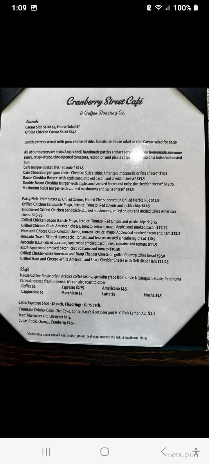 Cranberry Street Cafe - Newland, NC menu_pic