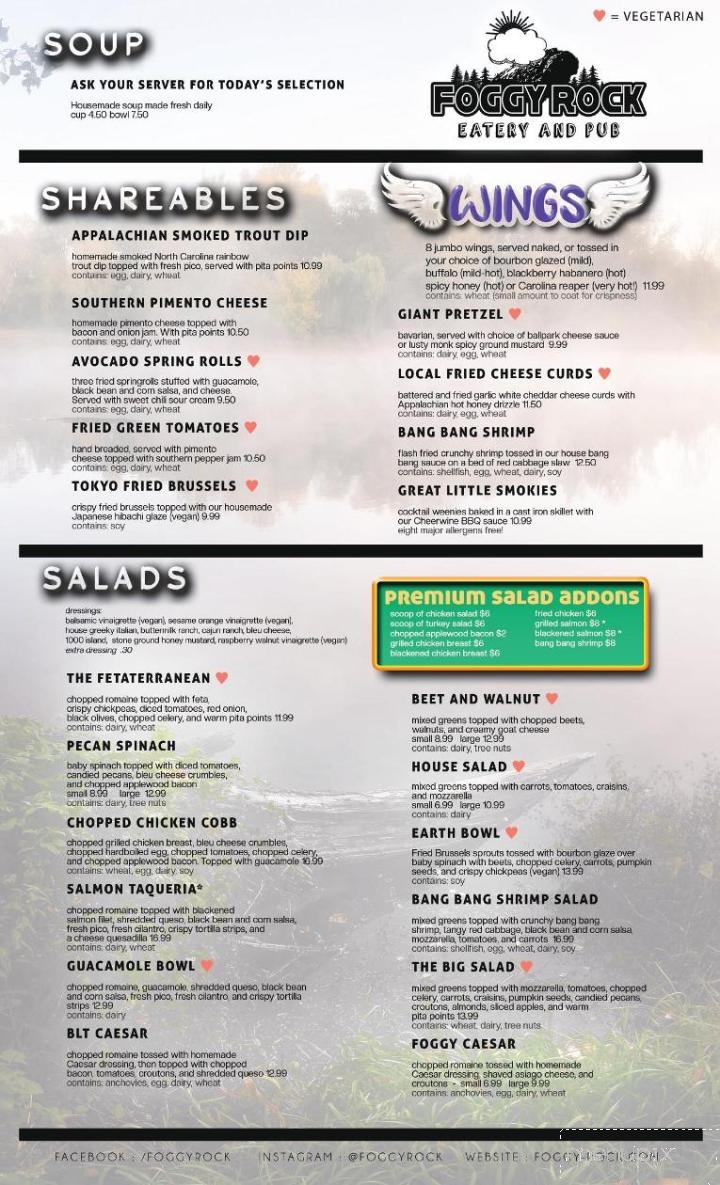 Foggy Rock Eatery Pub - Blowing Rock, NC menu_pic