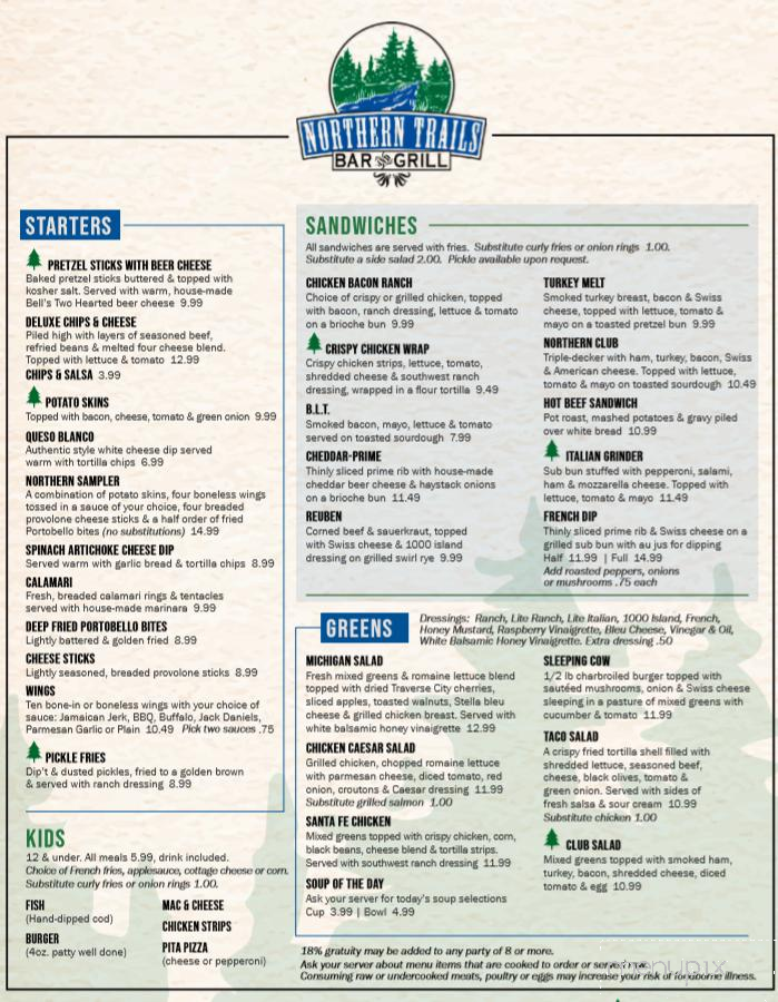 Northern Trails Bar & Grill - Newaygo, MI menu_pic