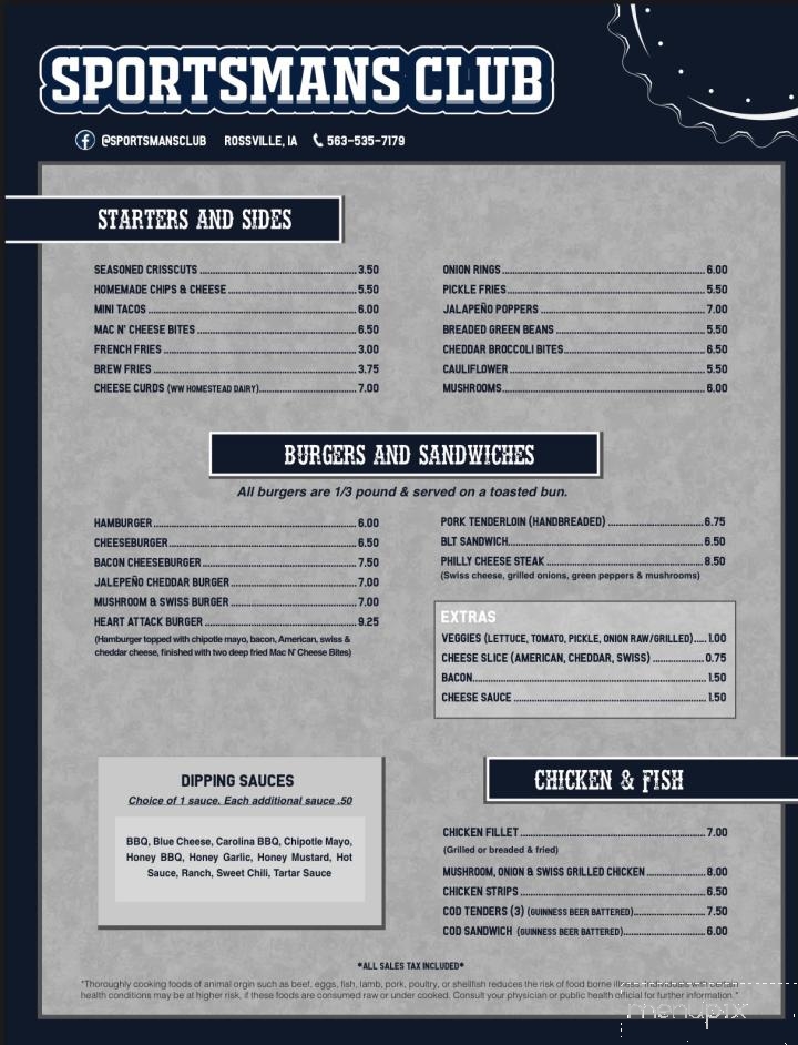 The Sportsman's Club - Waukon, IA menu_pic