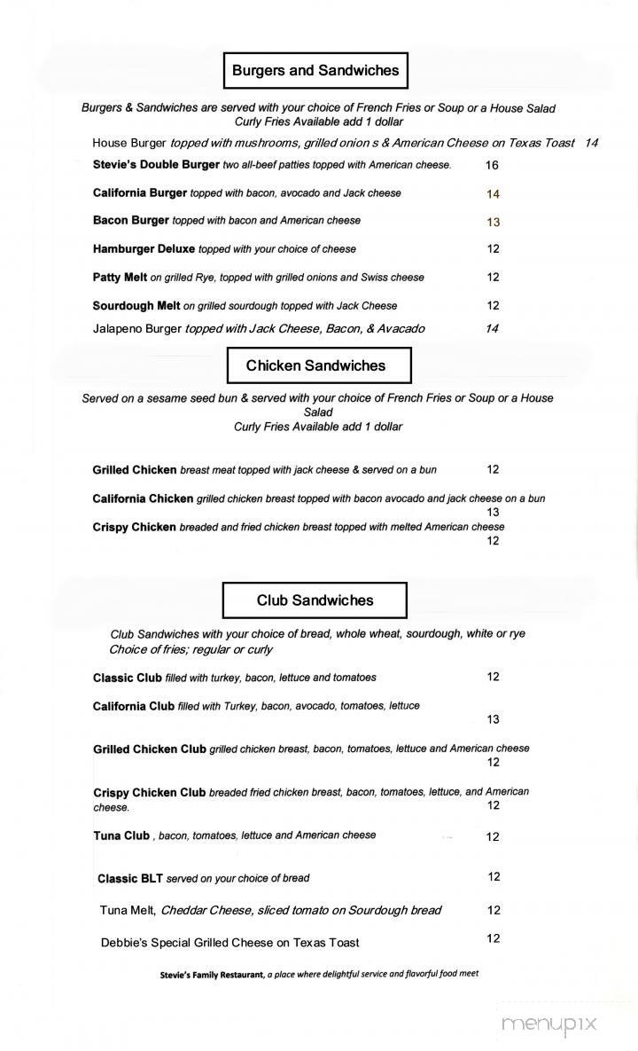 Stevies Family Restaurant - Prunedale, CA menu_pic