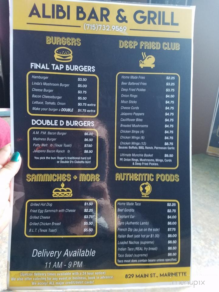 Alibi Bar & Grill - Marinette, WI menu_pic
