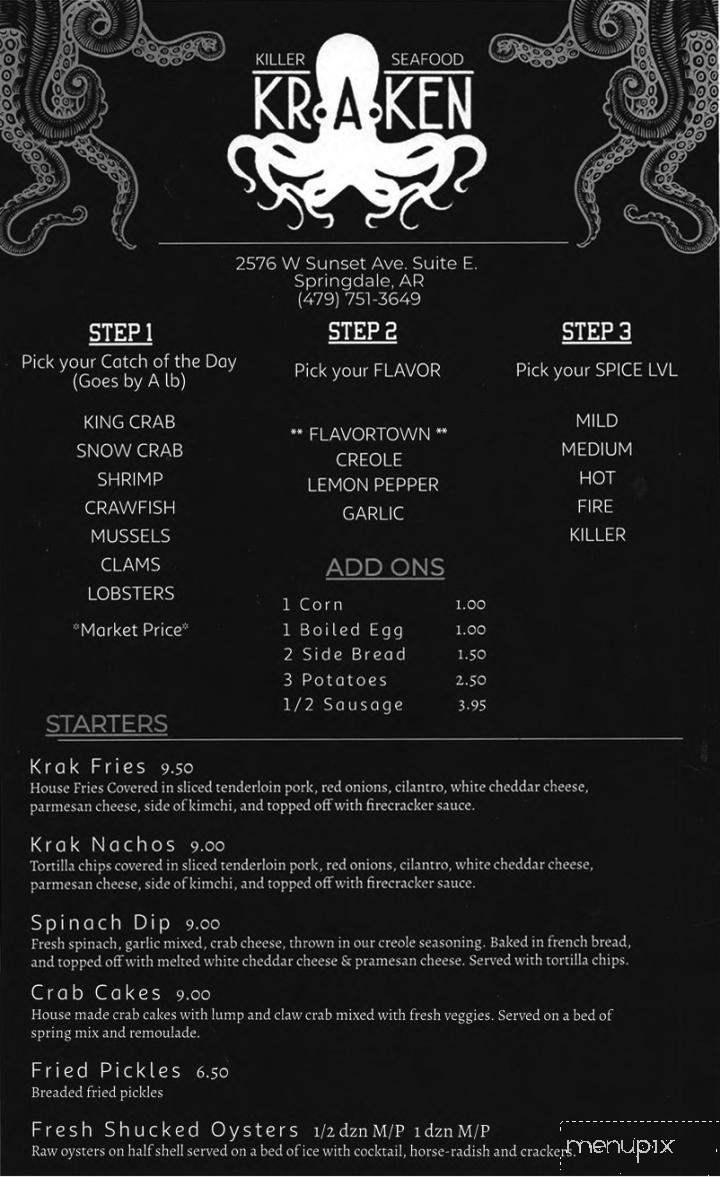 Kraken Killer Seafood - Springdale, AR menu_pic