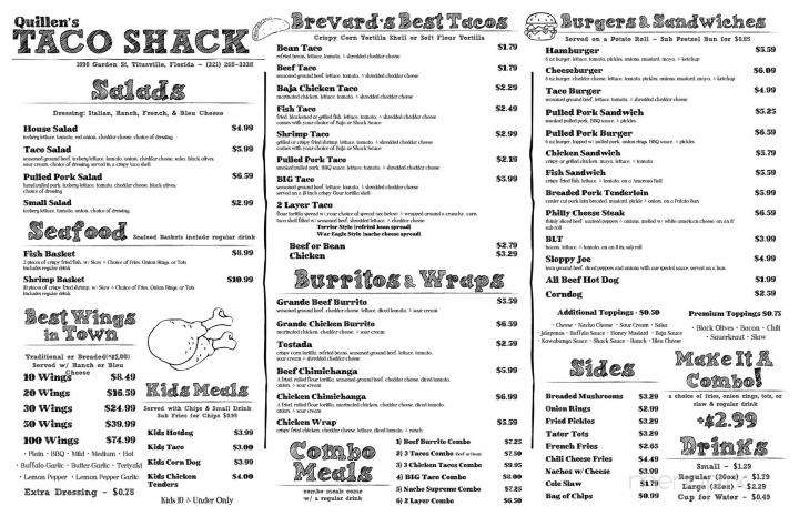 Quillen's Taco Shack - Titusville, FL menu_pic