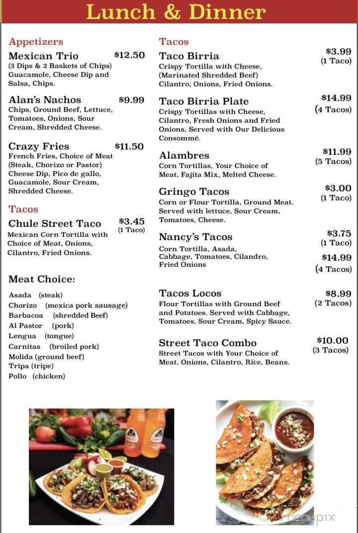 Tacos La Chule Restaurant & Bar - Rockford, MN menu_pic