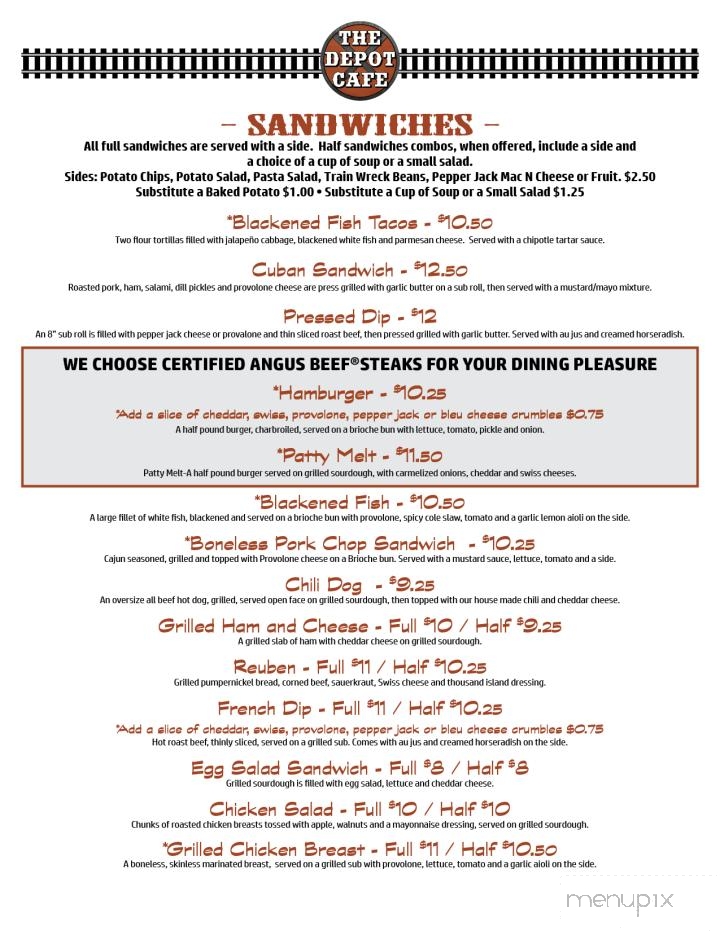 The Depot Cafe - Fredericktown, MO menu_pic