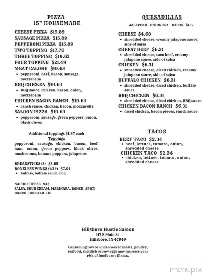 Hillsboro Hustle Saloon - Hillsboro, IN menu_pic