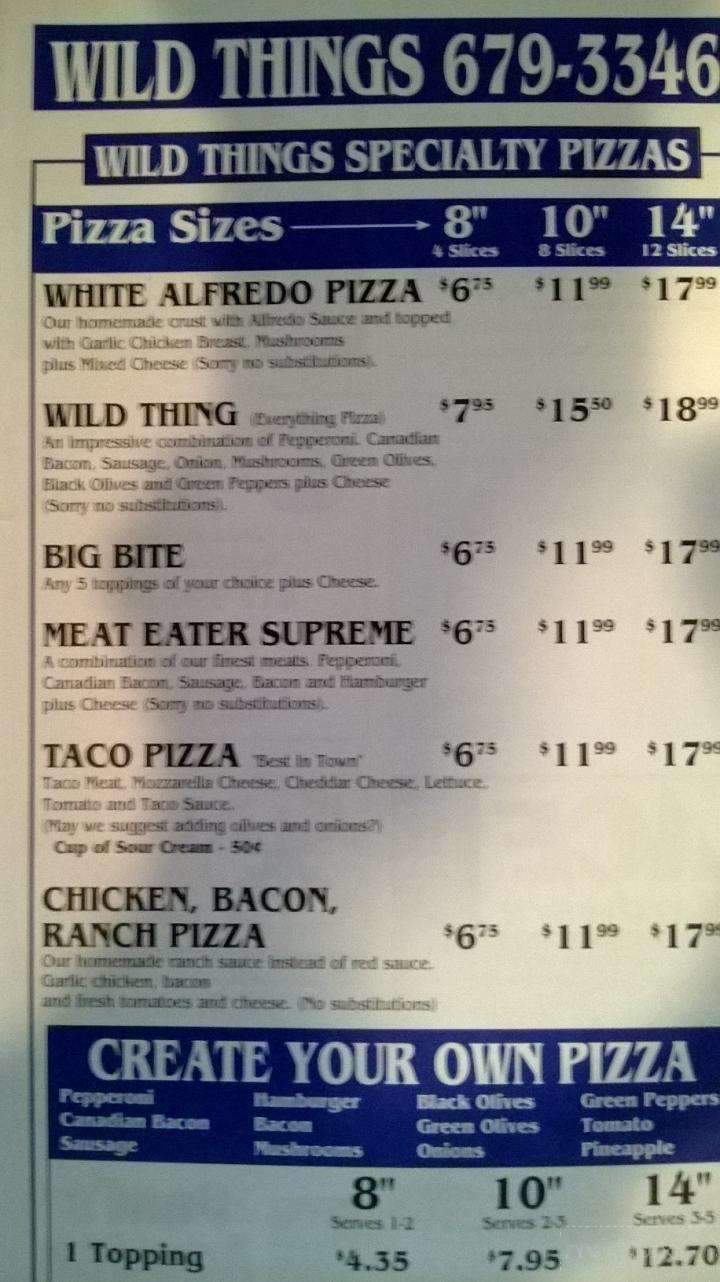 Wild Things Pizzeria & Deli - Mora, MN menu_pic