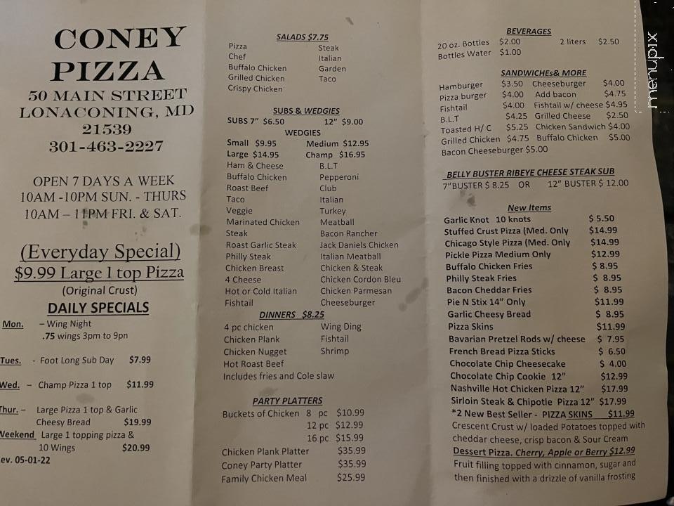 Coney Pizza - Lonaconing, MD menu_pic