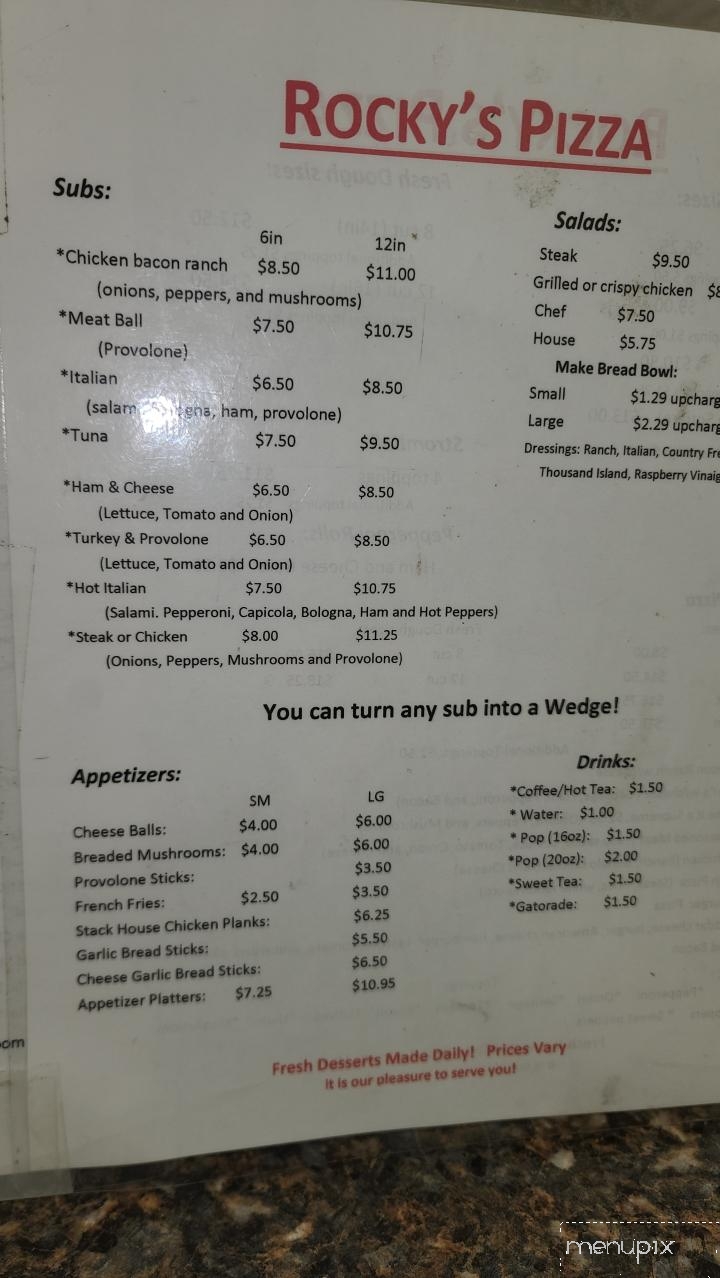 Rocky's Pizza - East Brady, PA menu_pic