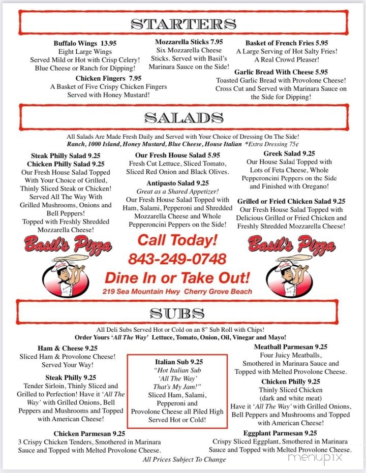 Basil's Pizza Seafood & Subs - North Myrtle Beach, SC menu_pic