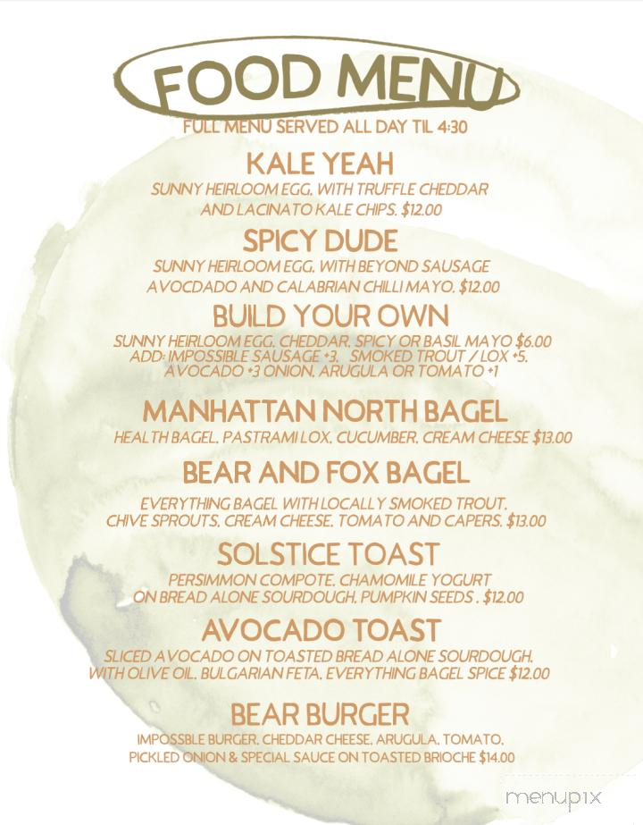 Bear and Fox Provisions - Tannersville, NY menu_pic