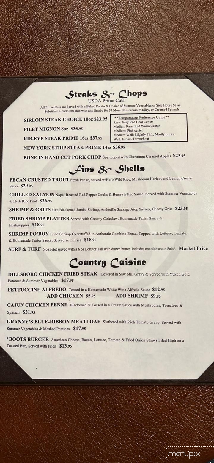 Boots Steakhouse - Dillsboro, NC menu_pic