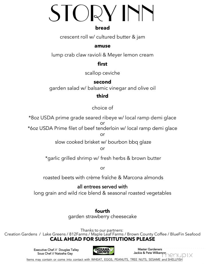 Story Inn - Nashville, IN menu_pic