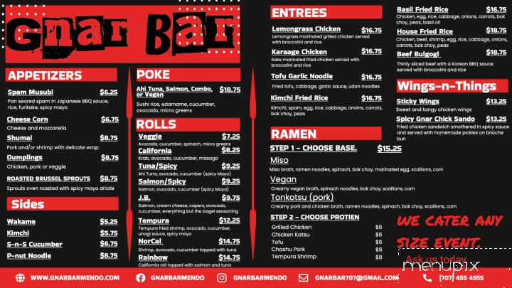 Gnar Bar - Mendocino, CA menu_pic