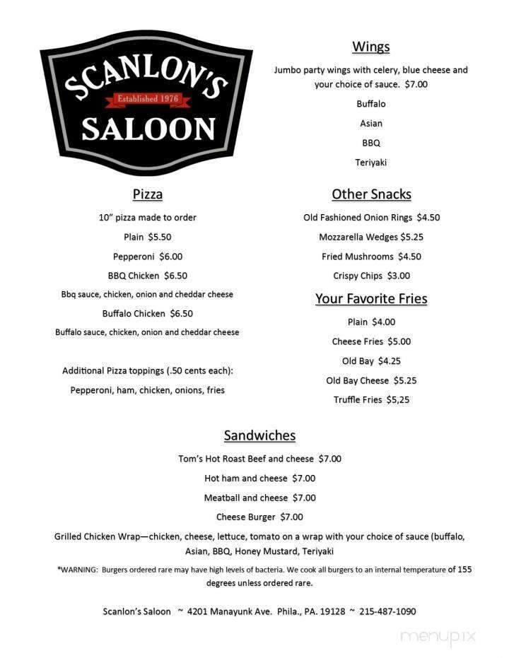 Scanlon's Saloon - Philadelphia, PA menu_pic