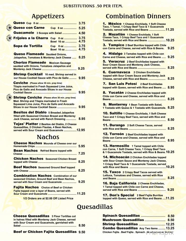 TEJAS Mexican Grill - Bells, TX menu_pic