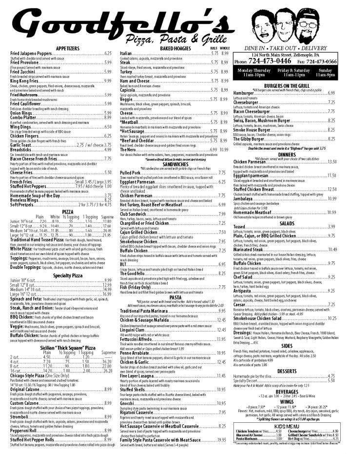 Goodfellos Pizza Pasta and Grille - Zelienople, PA menu_pic