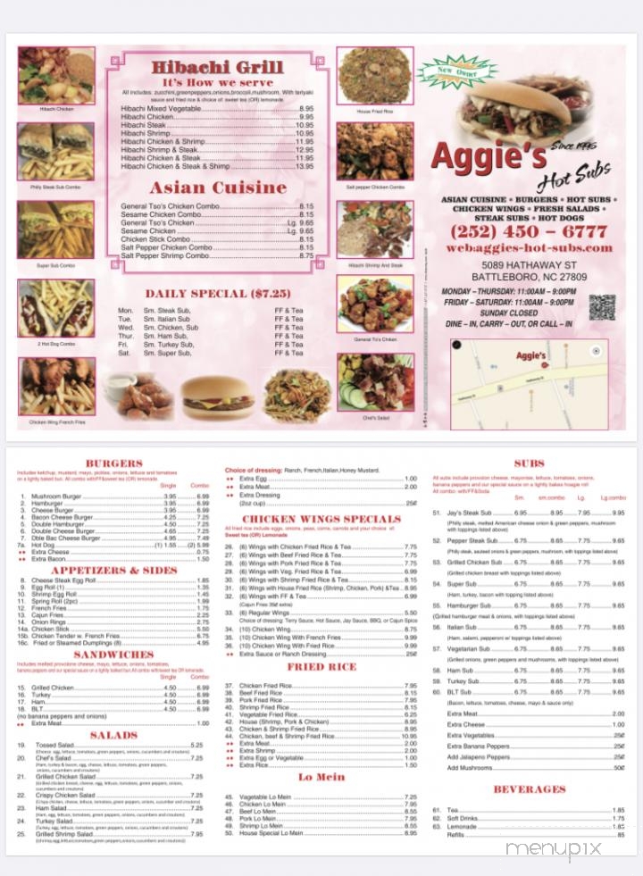 Aggie's Hot Subs - Battleboro, NC menu_pic