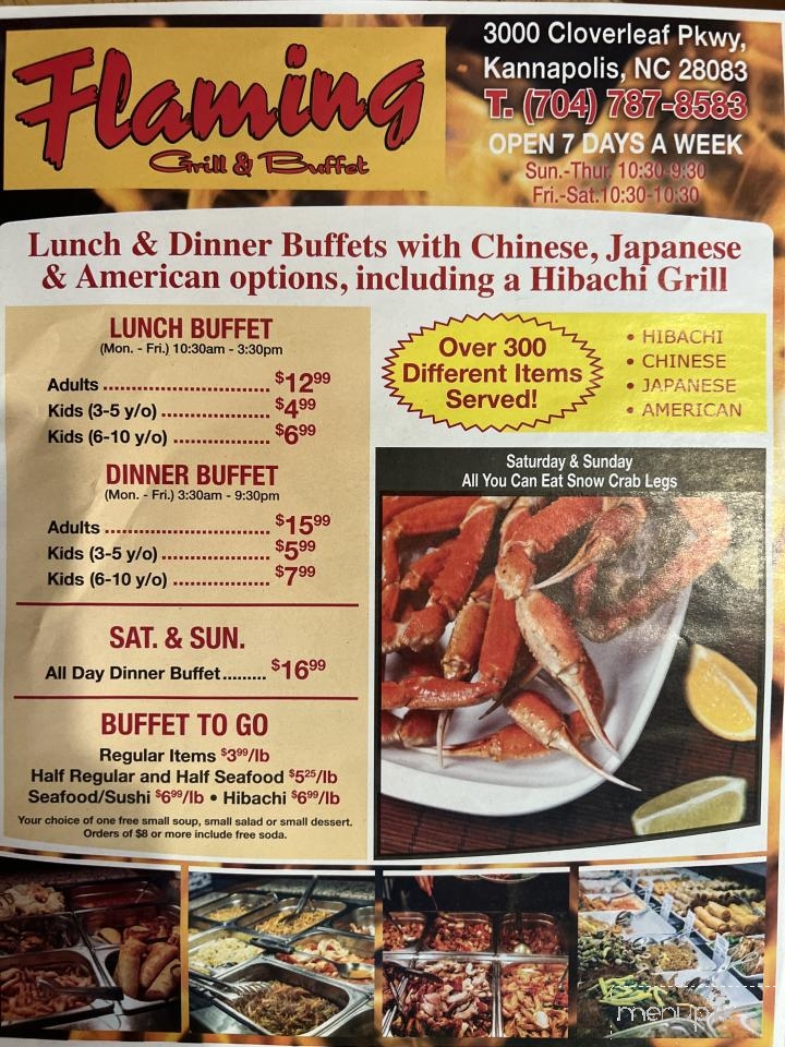 Flaming Chinese Buffet - Kannapolis, NC menu_pic