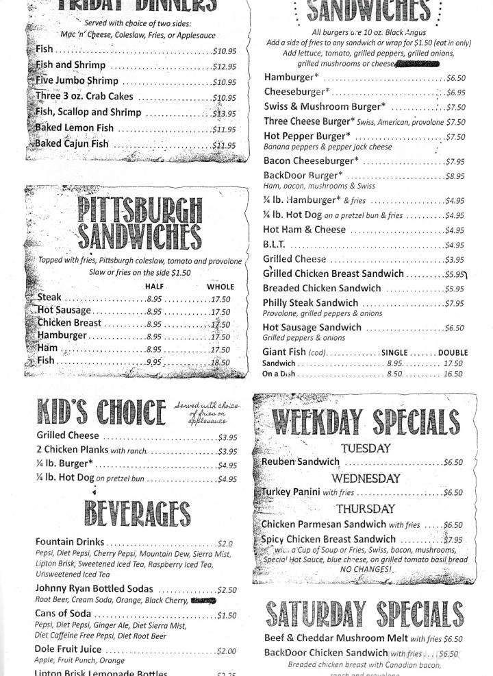 Back Door Tavern - New Brighton, PA menu_pic