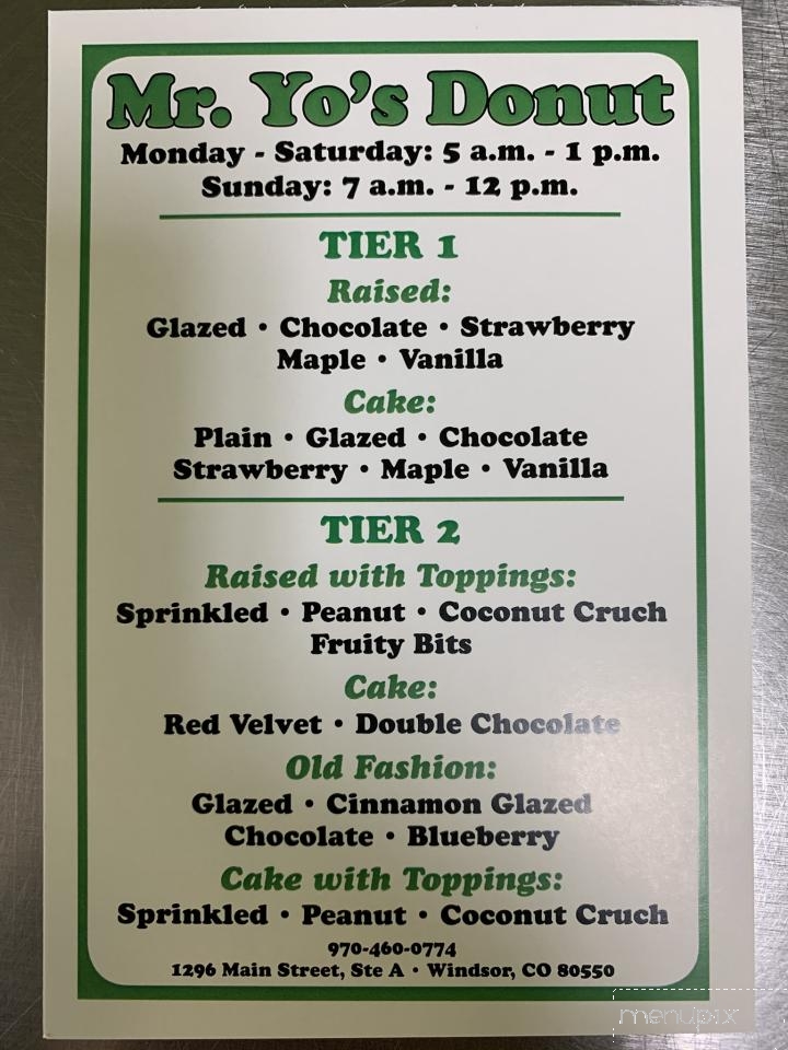 Mr. Yo's Donut - Windsor, CO menu_pic