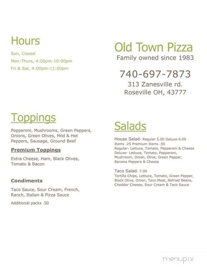 Old Town Pizza - Roseville, OH menu_pic