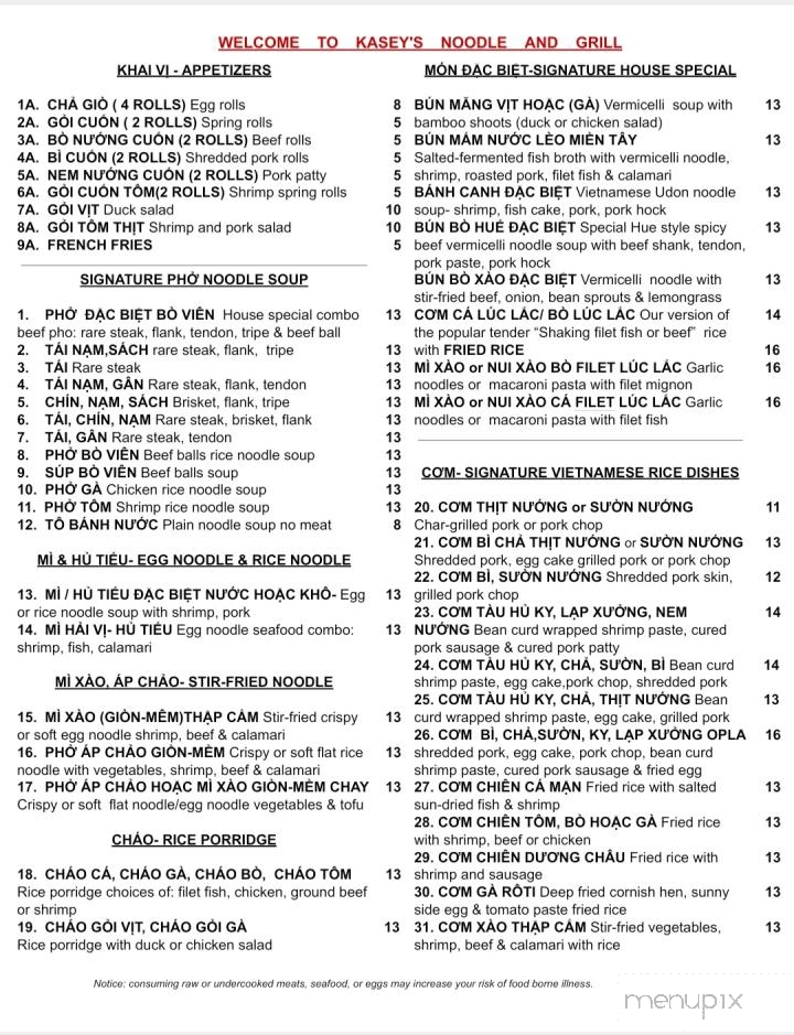 Kasey's Noodle & Grill - Westminster, CA menu_pic