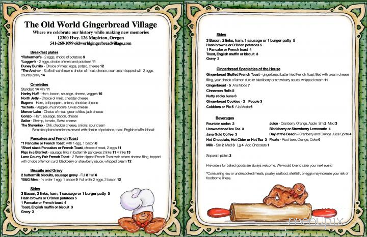 Old World Gingerbread Village - Mapleton, OR menu_pic
