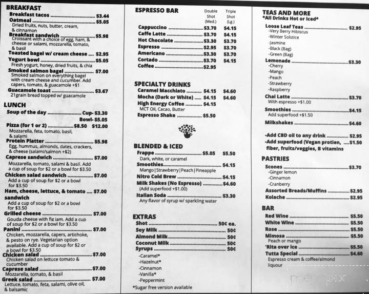 Online Menu of Tutta Italiana Espresso Bar, Lago Vista, TX