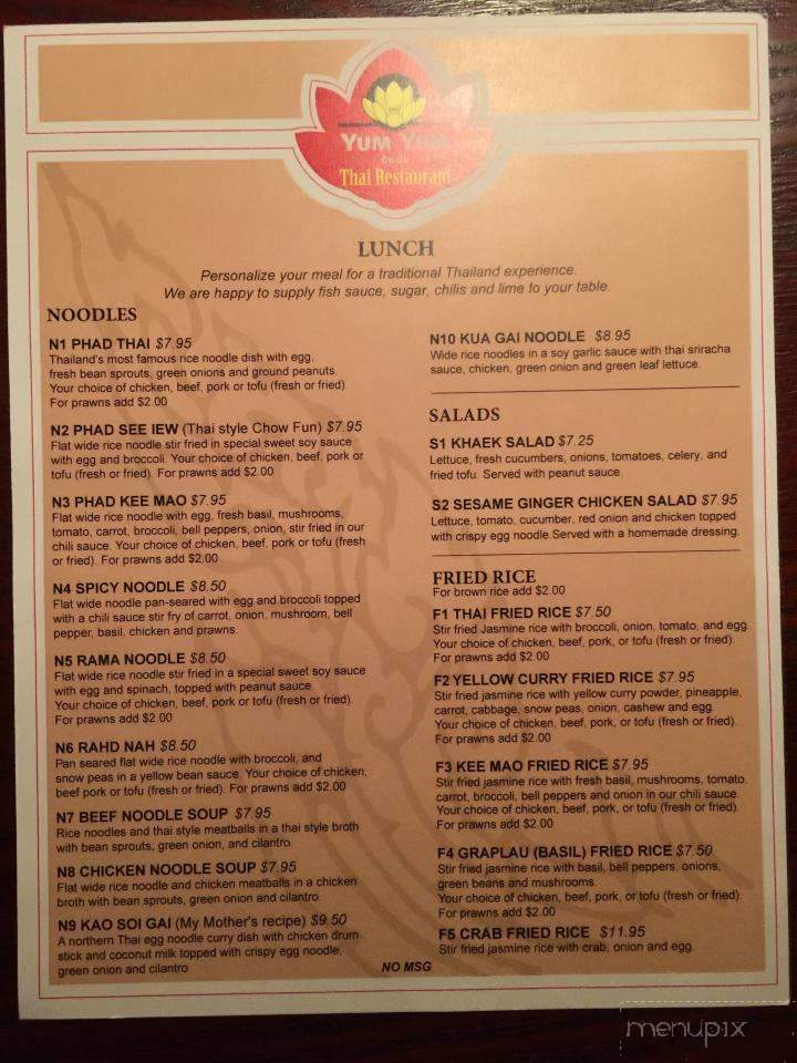Yum Yum Thai - Shoreline, WA menu_pic