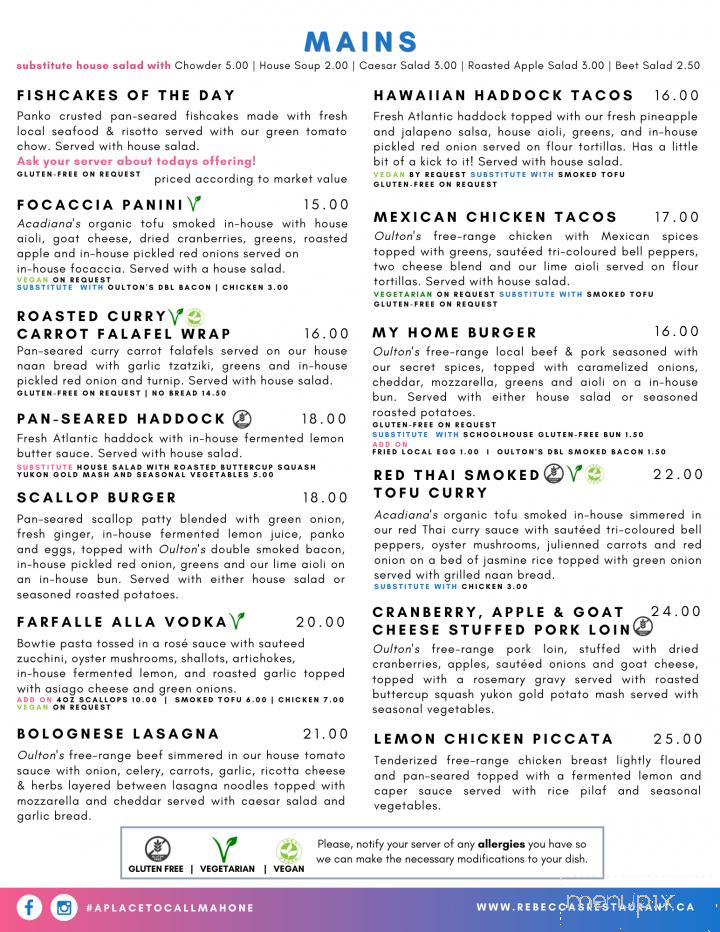 Rebecca's Restaurant - Mahone Bay, NS menu_pic