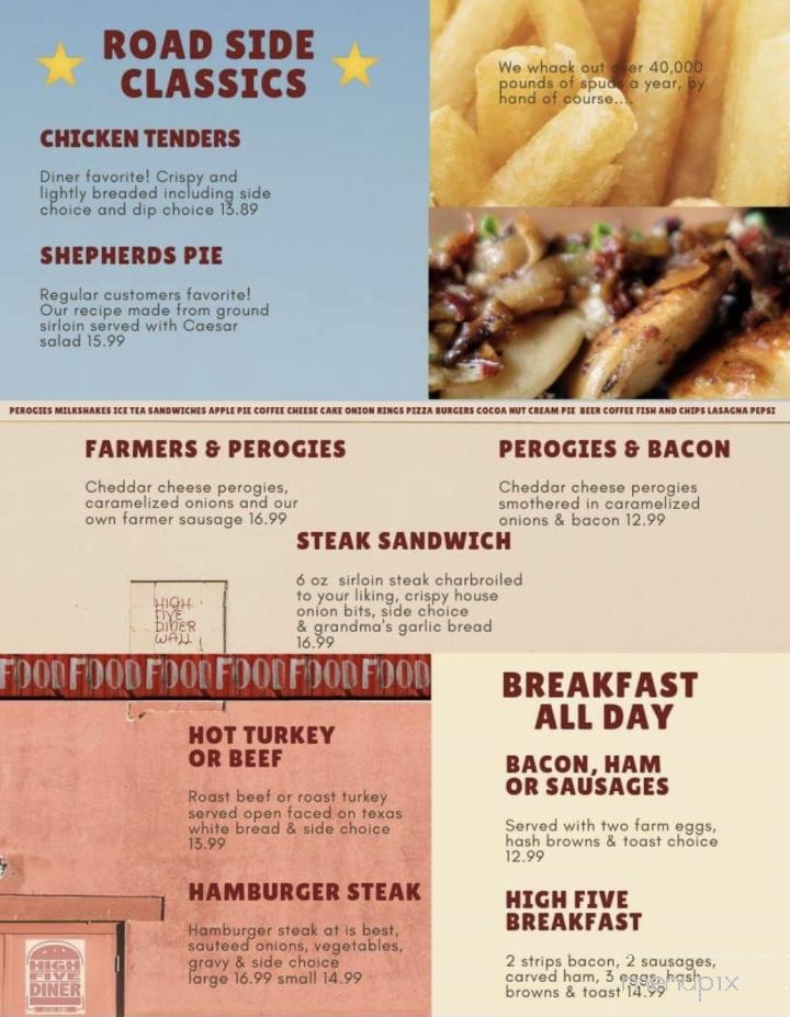 High Five Diner - Little Fort, BC menu_pic