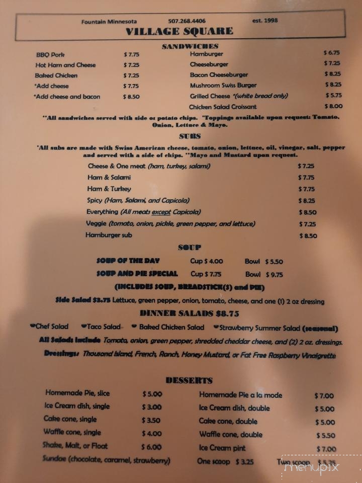 Village Square Of Fountain - Fountain, MN menu_pic