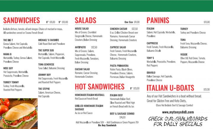 Tony's Italian Deli - Dyer, IN menu_pic