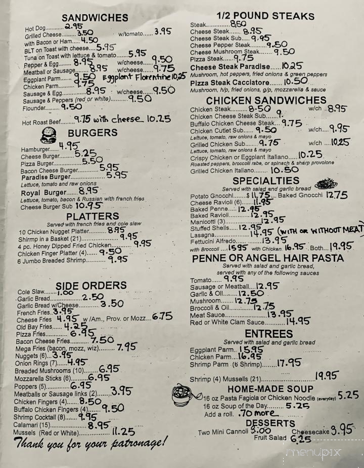 Paradise Pizza & Pasta - Bellmawr, NJ menu_pic