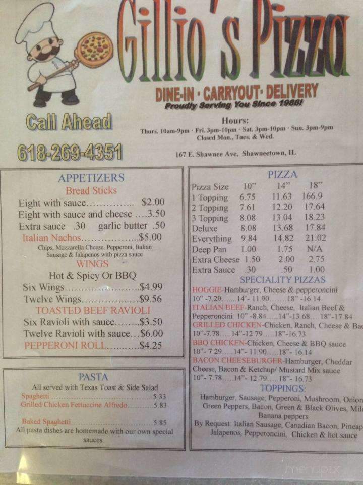 Gillio's Pizza - Shawneetown, IL menu_pic