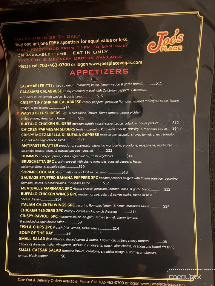 Joe's Place - Henderson, NV menu_pic