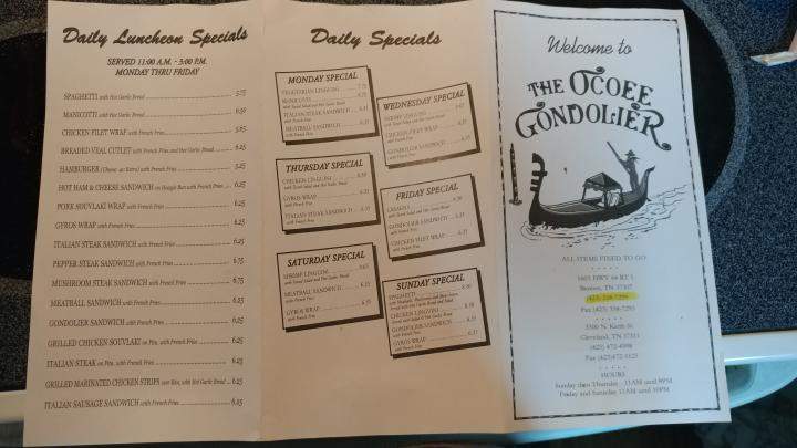 Ocoee Gondolier - Benton, TN menu_pic