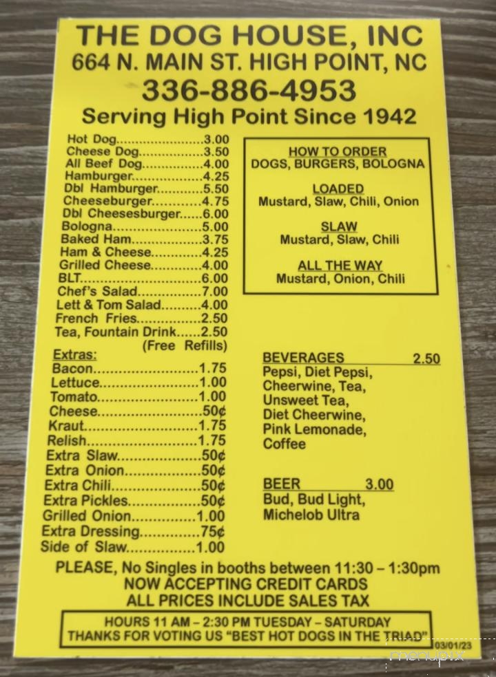 Dog House - High Point, NC menu_pic