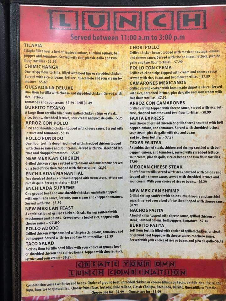Manantial Mexican Grill - Cherryville, NC menu_pic