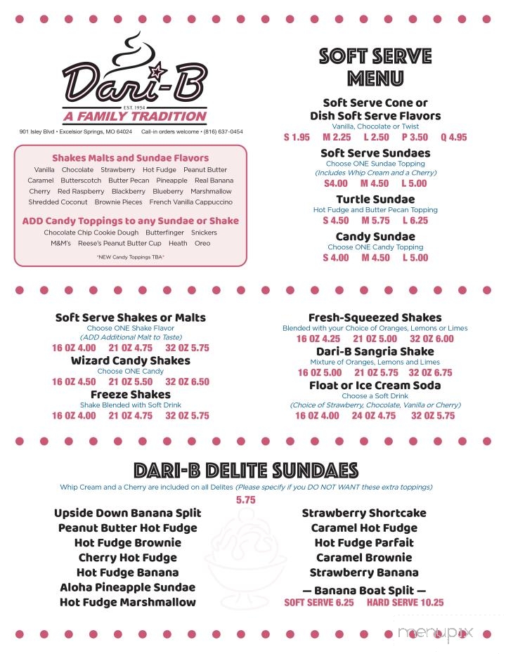 Dari B Drive In - Excelsior Springs, MO menu_pic