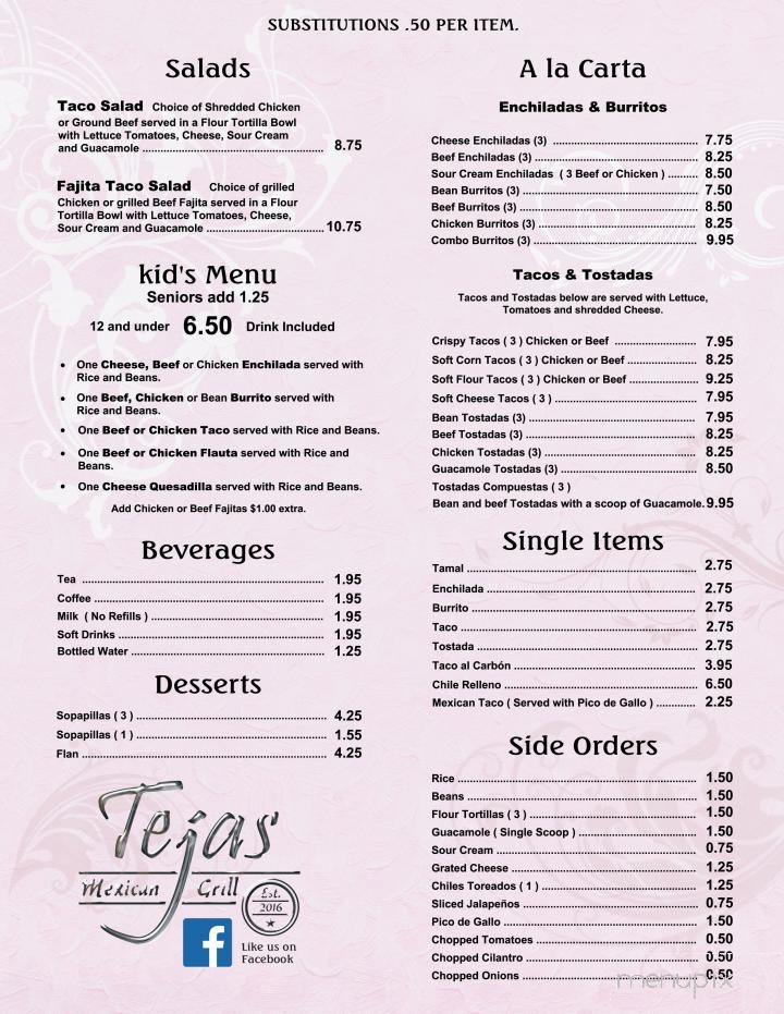 TEJAS Mexican Grill - Bells, TX menu_pic